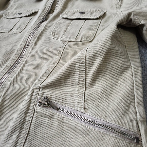 French Cuff Women's Khaki Utility Jacket‎ Medium Cotton Zip Front Pockets - Picture 7 of 8